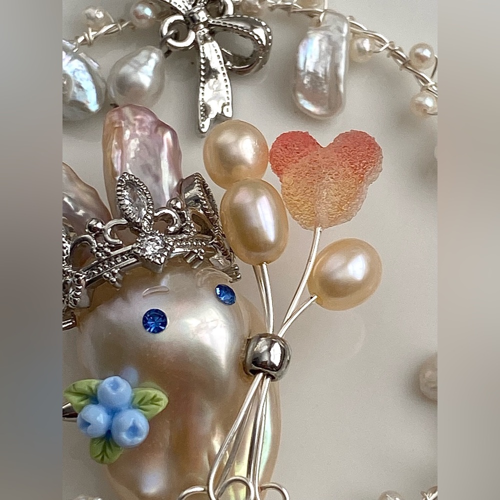 P230-Handmade Premium Flameball Pearl Bunny Detachable Pendant - Picture 7 of 15